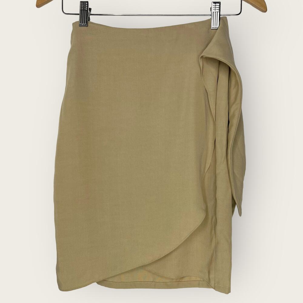 Vetta Capsule Wrap Skirt | Extra Small Light Tan Side Tie Waist Tulip Hem Tencel